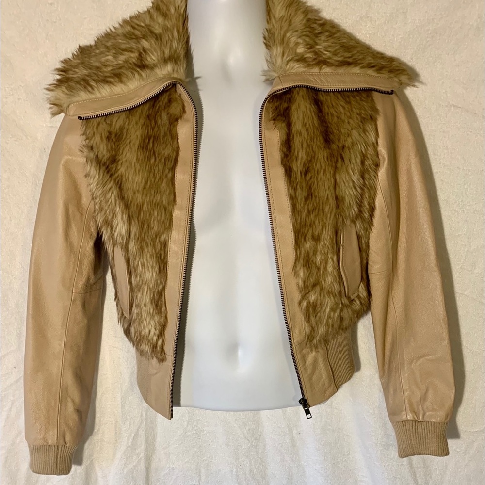 H&M Genuine Leather Faux Fur Jacket Sz 4 Sold Out!